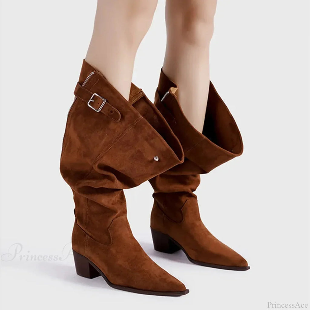Zip False Leather Gothic Western Knee-High Boot