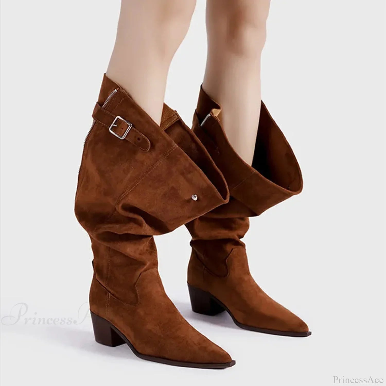Zip False Leather Gothic Western Knee-High Boot