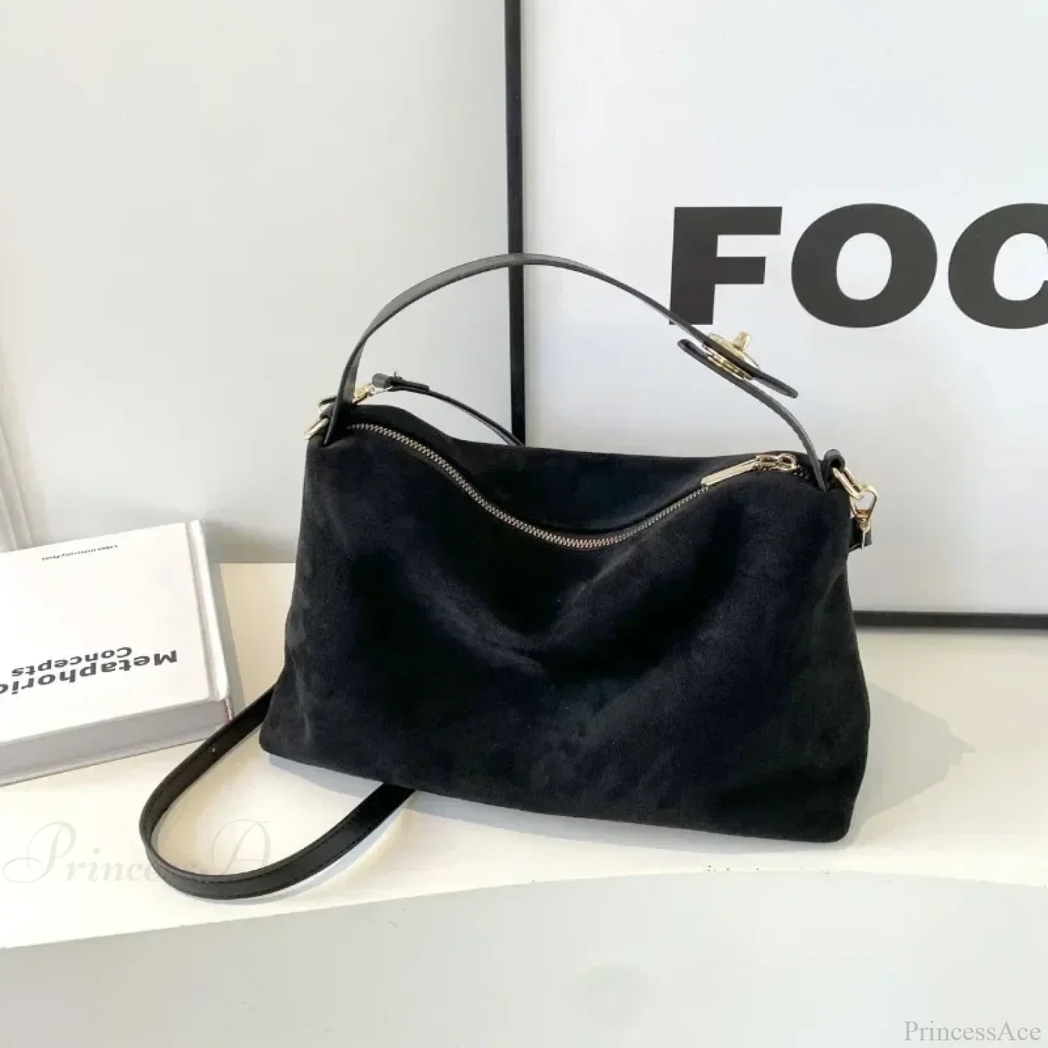 Zip Solid Sewing Thread PU High Capacity Shoulder Handbag