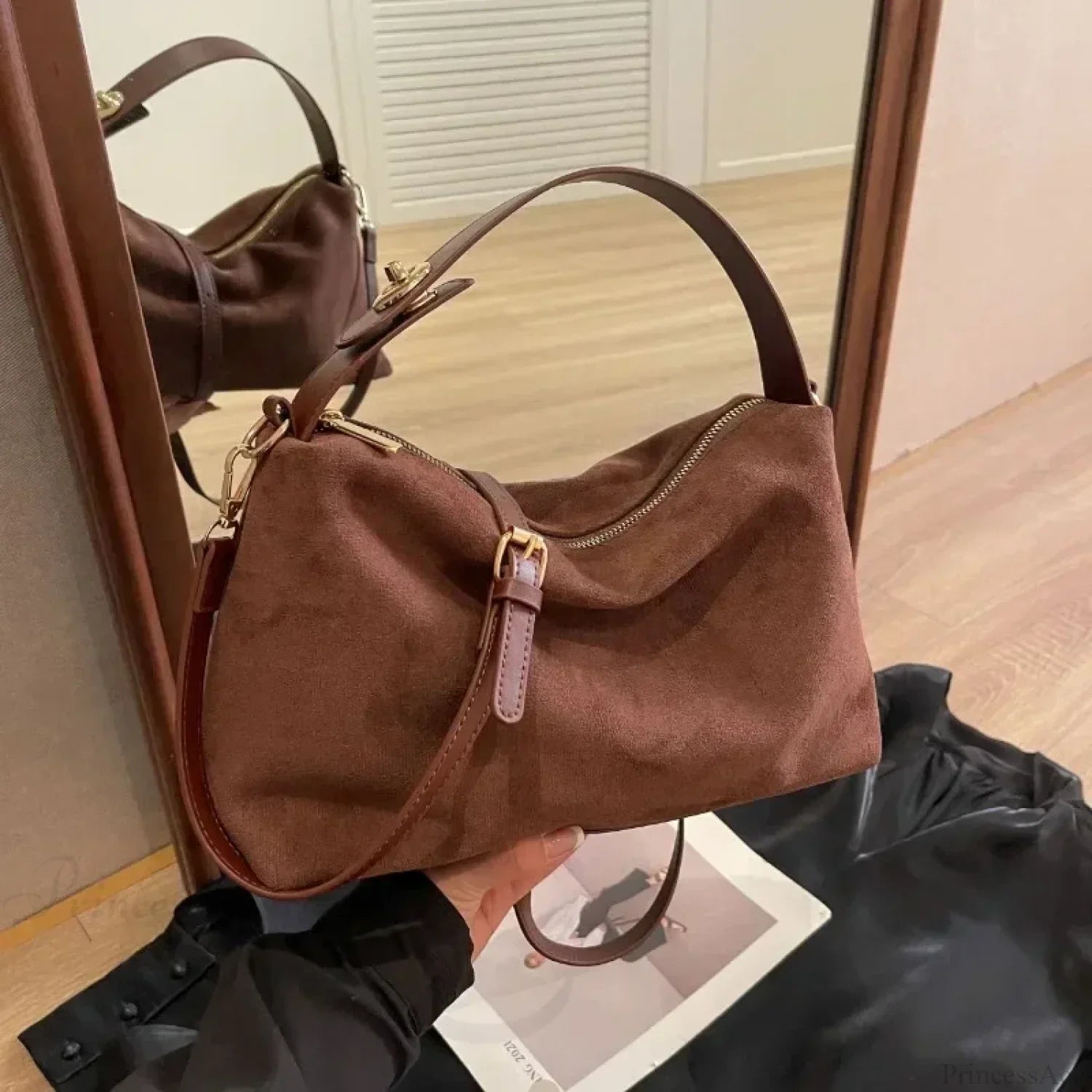 Zip Solid Sewing Thread PU High Capacity Shoulder Handbag