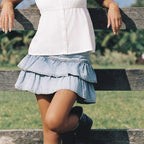 Zipper Ruffle Denim Skirt
