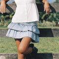 Zipper Ruffle Denim Skirt